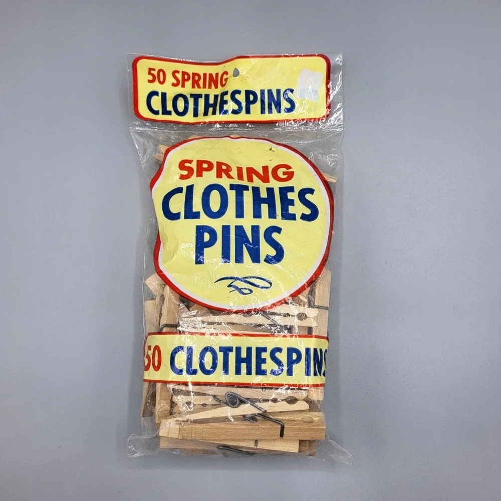 Kmart Spring Clothespins 50 Pack Vintage Wooden Made in USA Tan